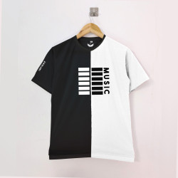 Black White Colourblock Music T-Shirt