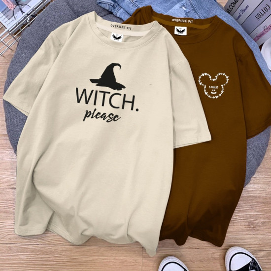 Combo of 2 Oversized T-shirts (Witch Please + Smile)