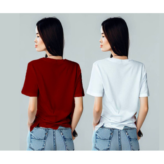 Pack of 2 Women Graphic Print Round Neck Cotton Blend Multicolor T-Shirt