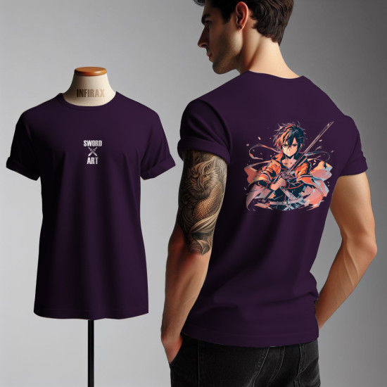 Sword Art Kazuto Kirigaya Purple Regular Fit T-shirt Sword Art Kazuto Kirigaya Purple Regular Fit T-shirt