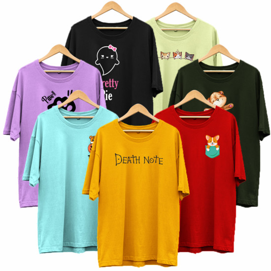 Women Kawaii Combo of 7 Candy Color T-shirts Women Kawaii Combo of 7 Candy Color T-shirts