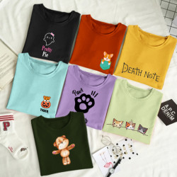 Women Kawaii Combo of 7 Candy Color T-shirts