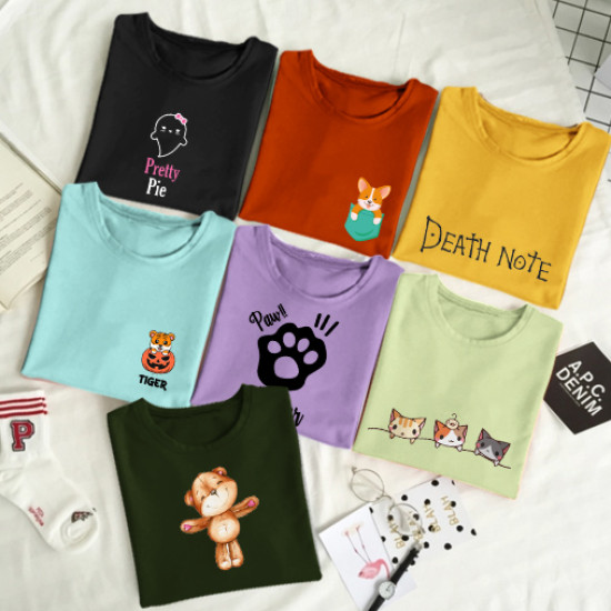 Women Kawaii Combo of 7 Candy Color T-shirts Women Kawaii Combo of 7 Candy Color T-shirts