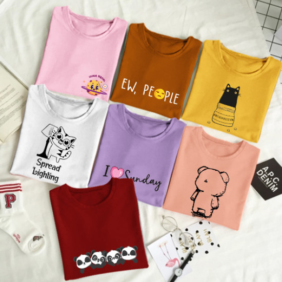 Women Kawaii Combo of 7 Candy Color T-shirts V2