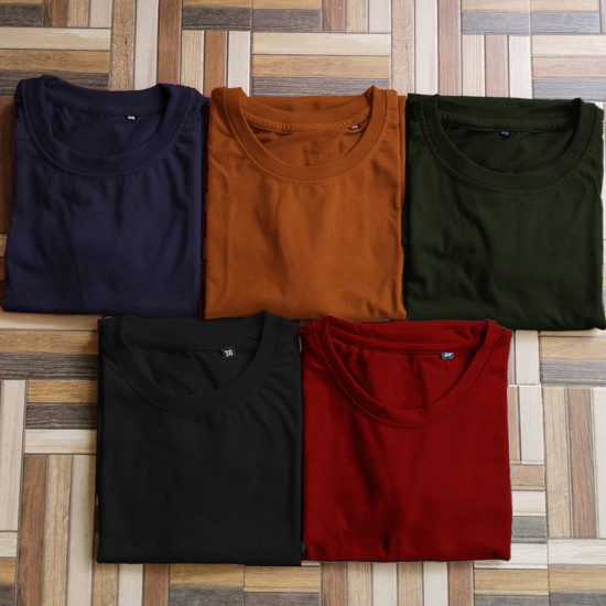 Solid T-shirts Dark Combo of 5