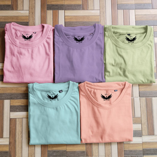 Solid T-shirts Pastel Combo of 5